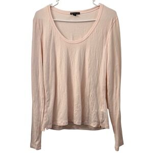 James Perse Pale Pink Cotton Blend Deep Scoop Neck Long Sleeve Top Size 4
